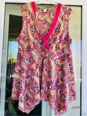 Sweet Pea Stacy Frati Paisley Handkerchief Hem Sleeveless Tunic Top Maternity M